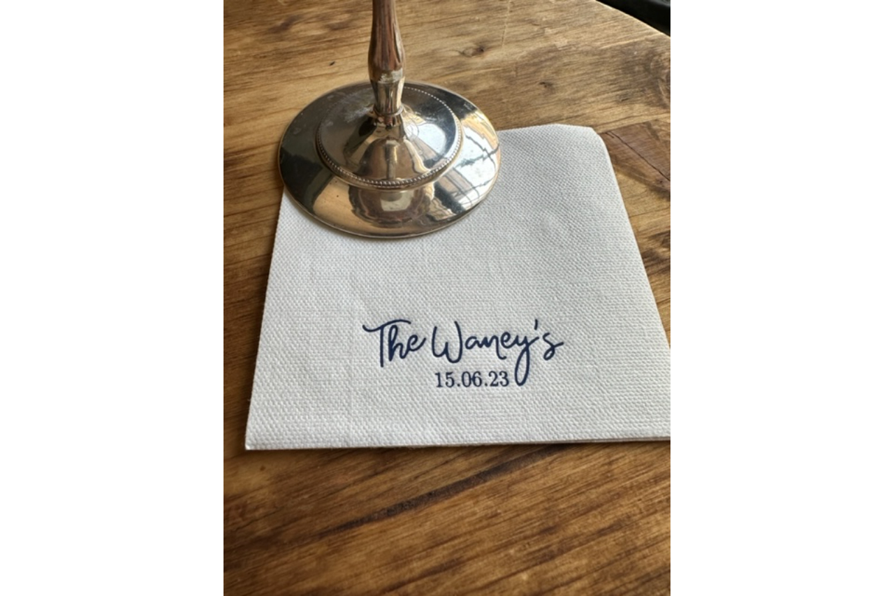 <p>Vel One napkin customised by Veluti using quality hot foil stamping</p>
