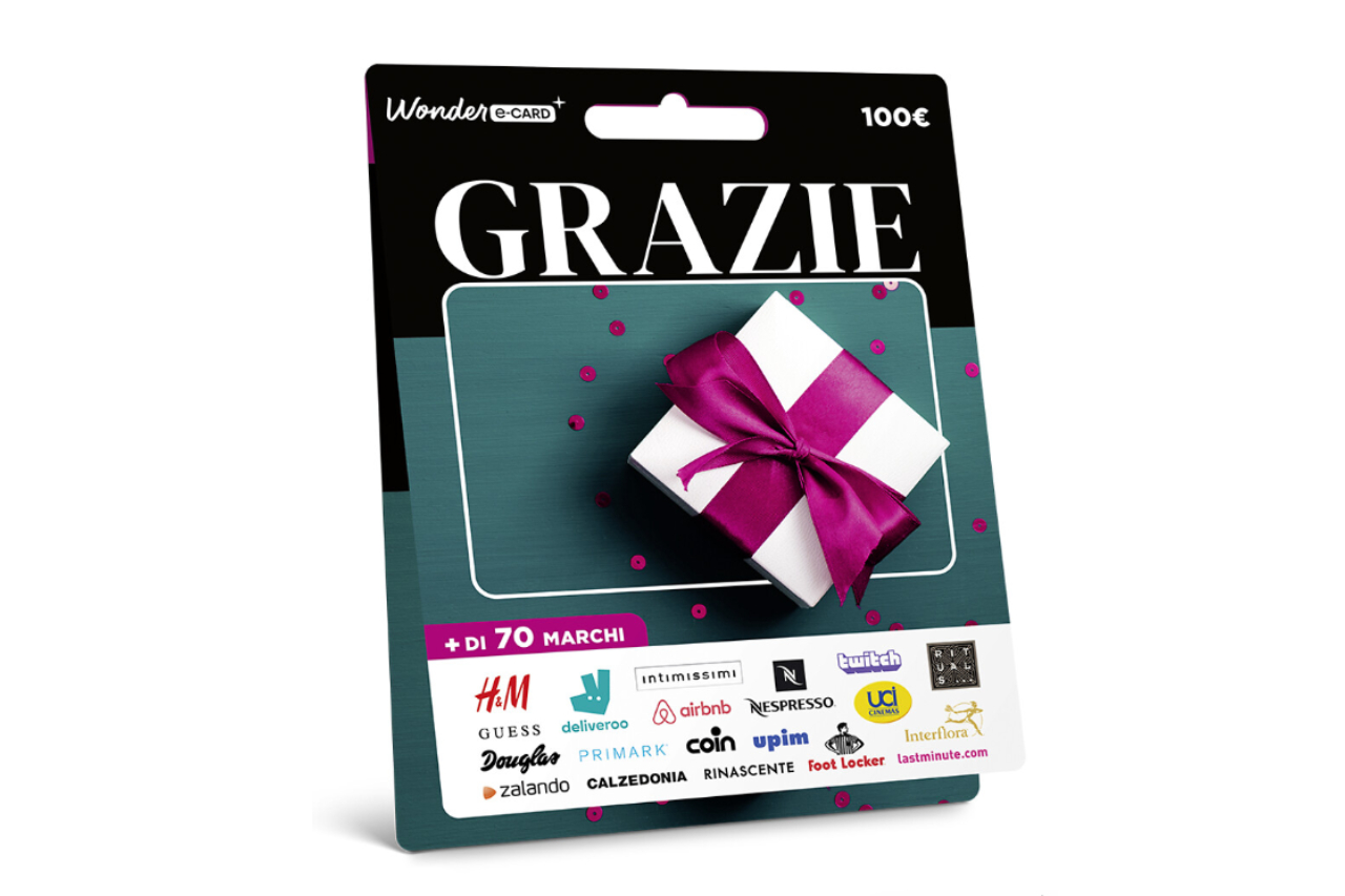 <p>“Grazie”: insieme a “Buon compleanno”, “Love”, ecc., una delle tante formule in cui si declina la Wonder e-card di Wonderbox</p>
