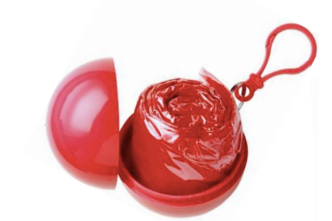 <p>Pelco's keychain ball has a small sphere that contains a useful rain poncho available in 6 colours</p>
