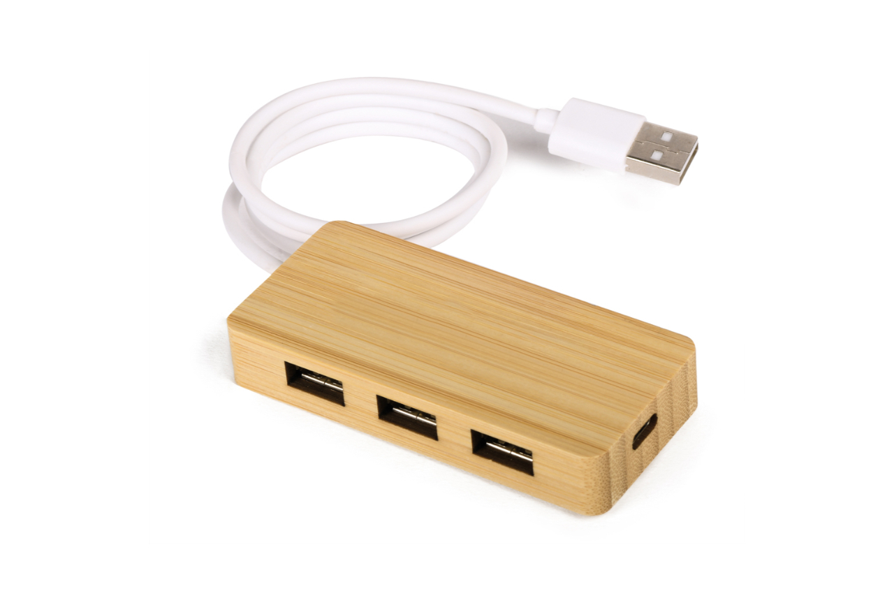 <p>Bamboo and plastic USB port connector, from the Silicon – Save the Planet range</p>
