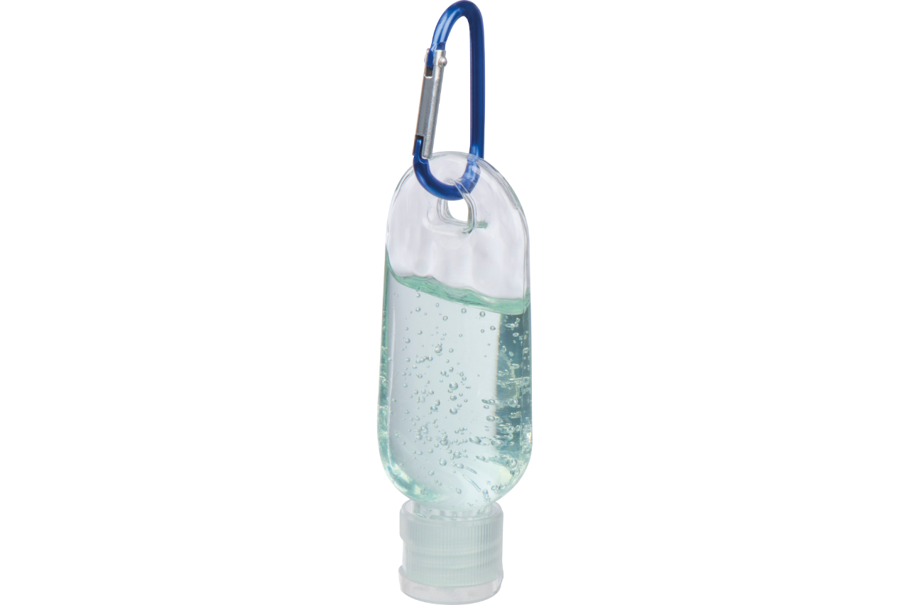 <p>30 ml disinfectant gel bottle with clip, customisable with the customer's logo. From the Easy Gifts catalogue</p>
