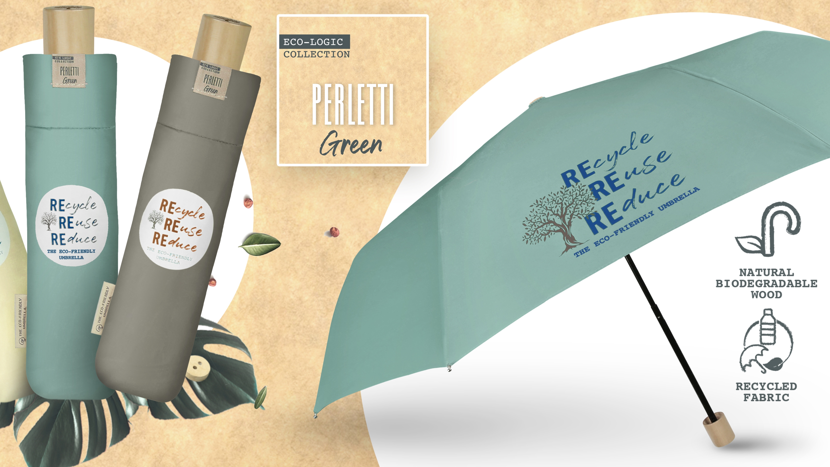 <p>Perletti Green, la linea con impugnature e dettagli in legno naturale e con tessuti Rpet</p>