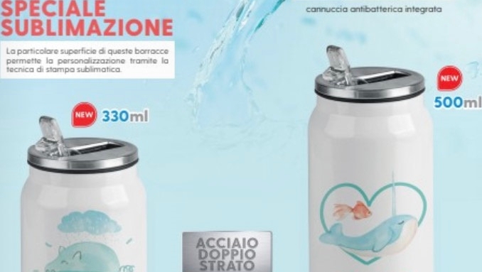 <p>Water bottles in canister-style, with double wall and anti-bacterial spout also made in a version suitable for sublimation printing</p>