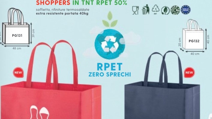 <p>100% sustainable shoppers made of Tnt mixed with rPET and printed with eco-friendly inks</p>